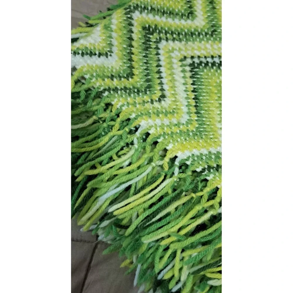 Vintage Green Afghan Crochet Throw Blanket